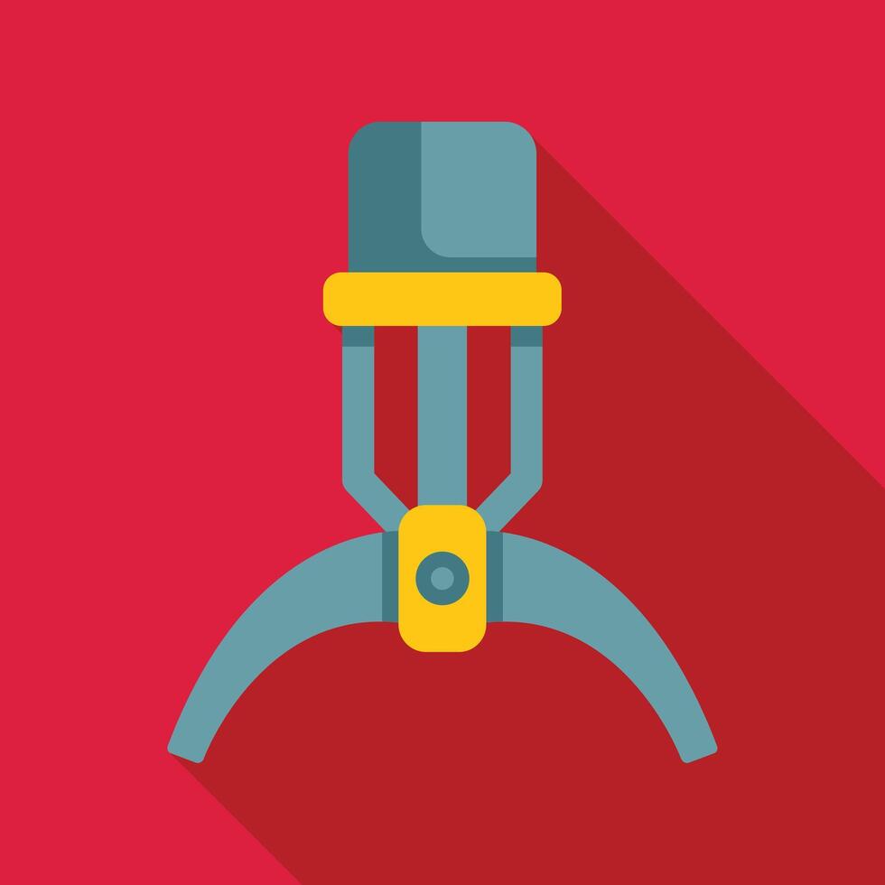 Robotic arm picking up object with mechanical claw in flat design vector