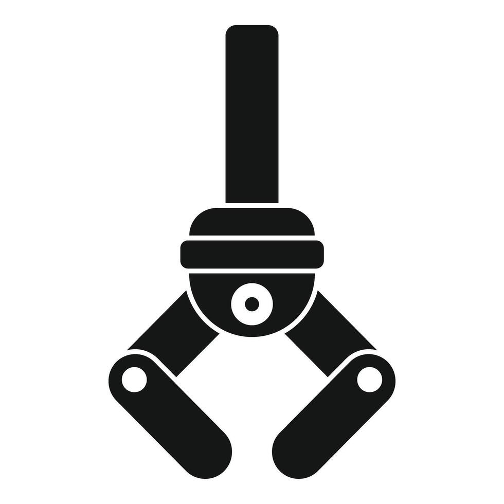 Robotic arm gripper holding object, industrial automation icon vector