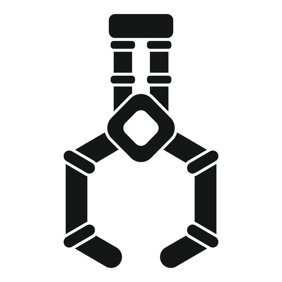 Industrial robot arm gripper holding object silhouette icon vector