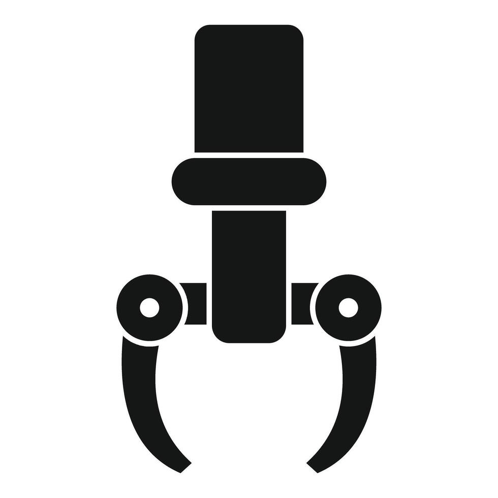 Industrial robot arm holding with two claws glyph icon vector