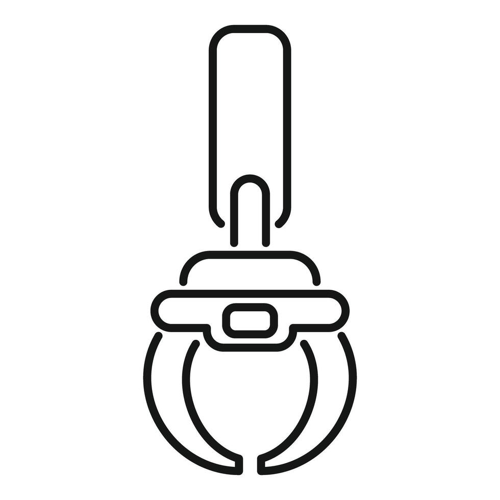 Industrial robot arm claw holding object line icon vector