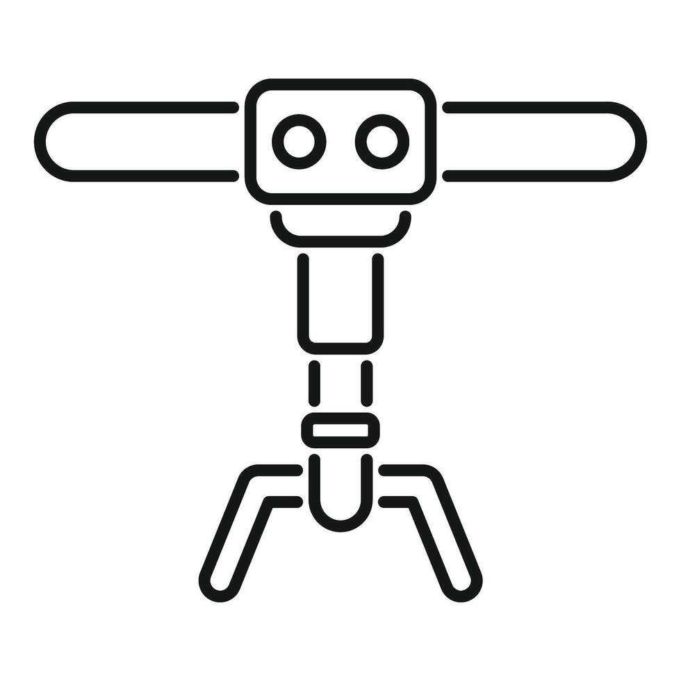Robotic arm picking up object, automation icon, industrial equipment symbol vector