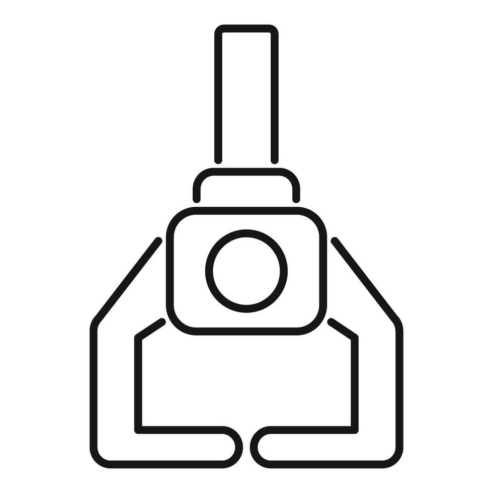 Robotic arm holding object, automation concept icon vector