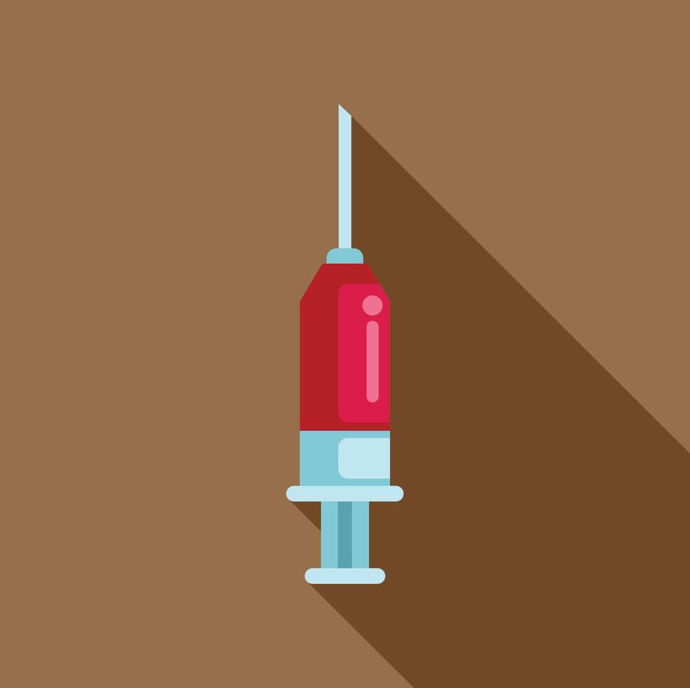 Syringe filled with red liquid casting long shadow on brown background vector