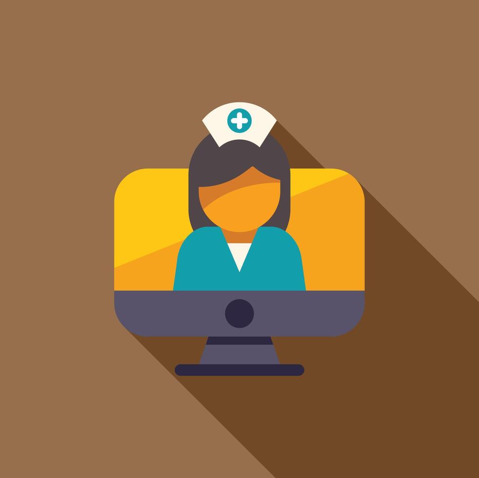 Nurse video calling on desktop computer for online medical consultation vector