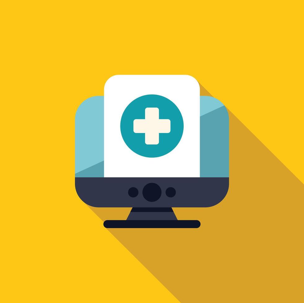 Desktop computer showing medical cross symboling online healthcare vector