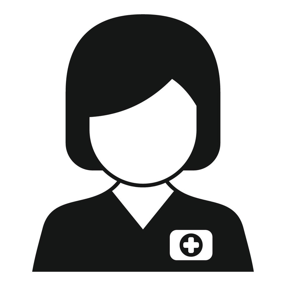 Female doctor wearing white coat with first aid sign icon vector