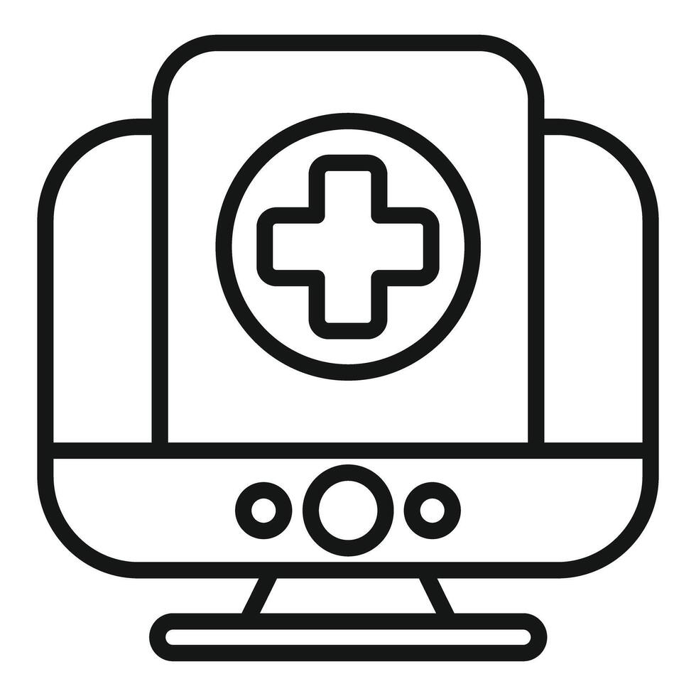 Online clinic providing telemedicine with computer showing cross symbol vector