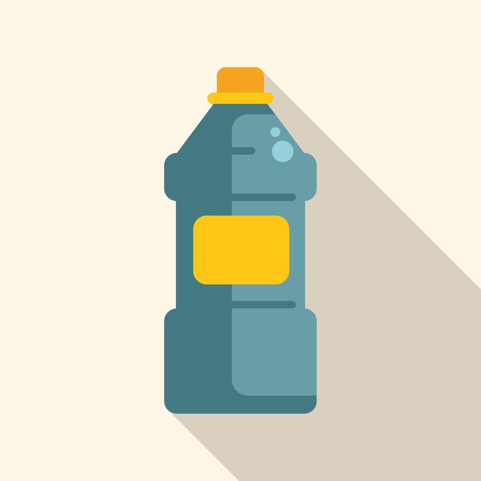 Blue plastic bottle with yellow label containing cleaning liquid soap detergent with bubbles vector