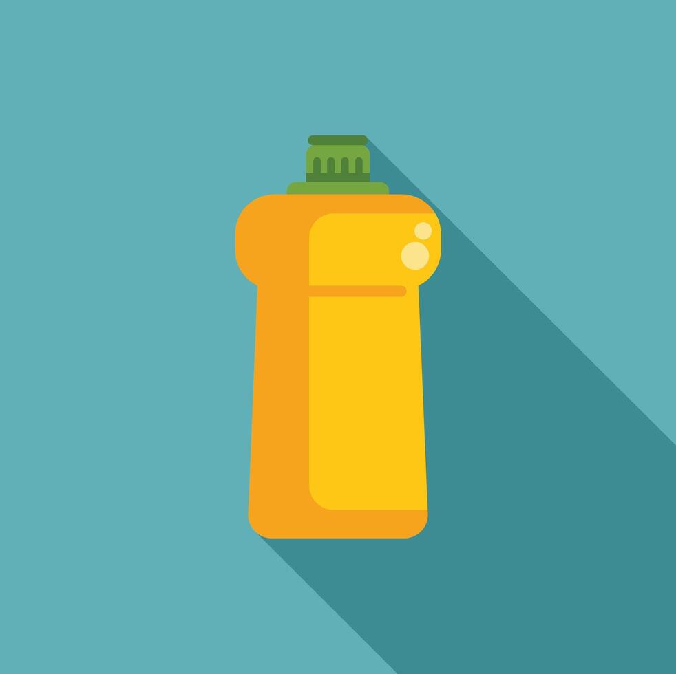 Yellow plastic bottle with green cap containing cleaning product on blue background vector