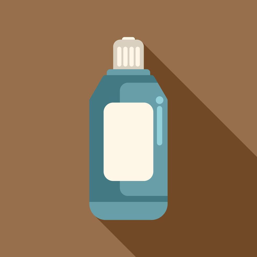 Blue plastic bottle with white label and black cap having long shadow on brown background vector
