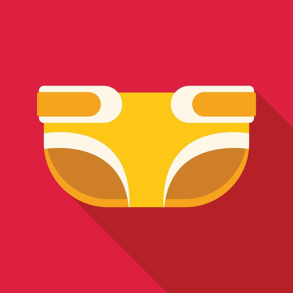 Yellow baby diaper with fasteners on red background with long shadow vector