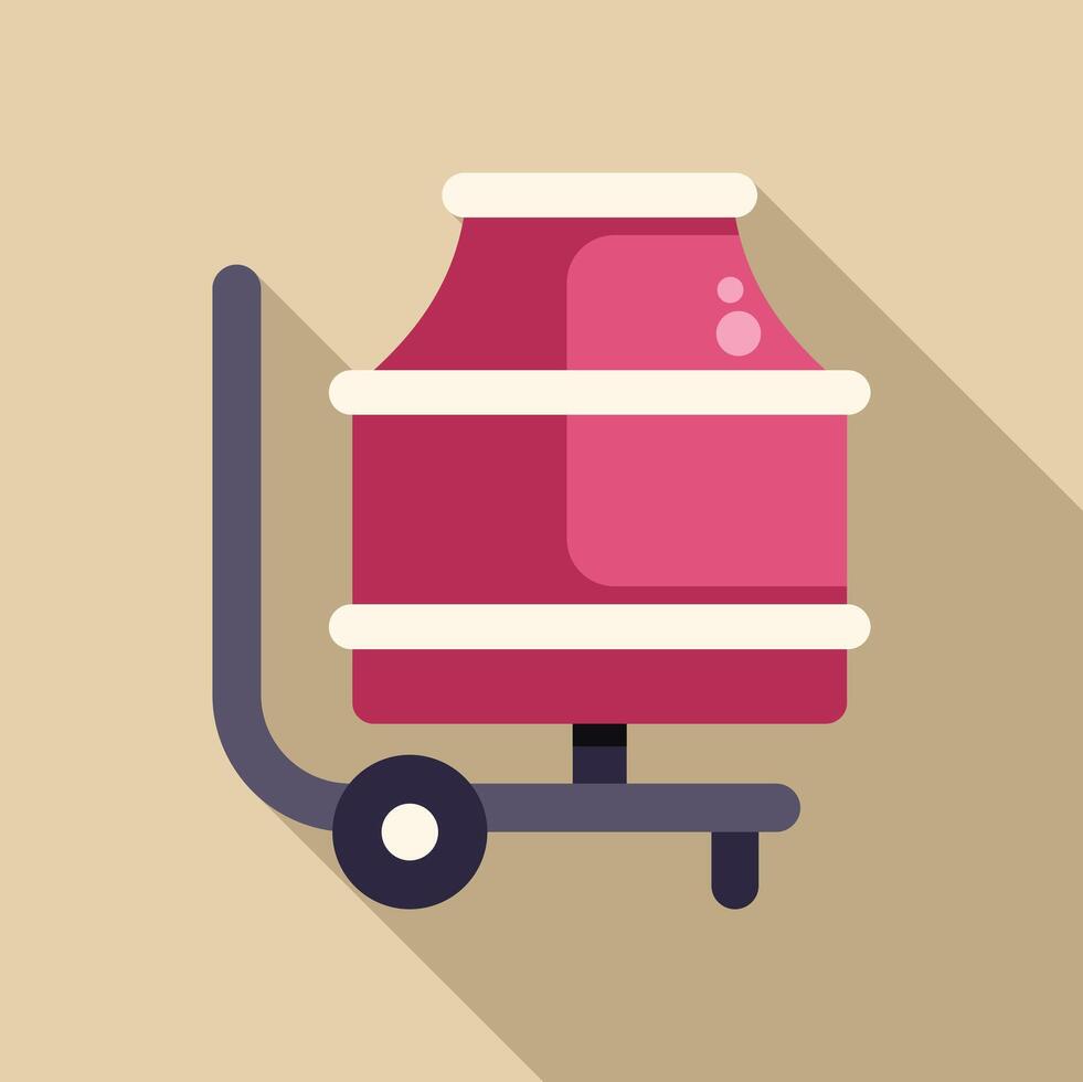 Portable concrete mixer standing on a hand truck with long shadow vector
