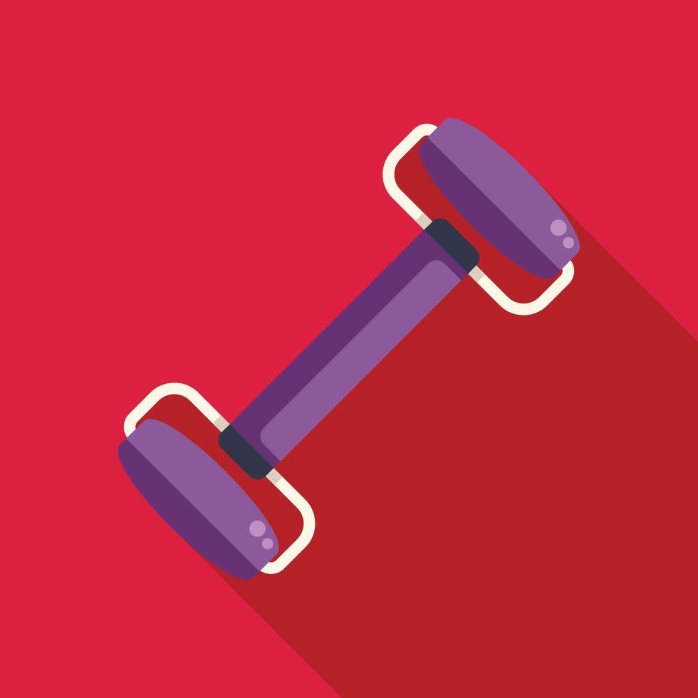 Purple dumbbell lying on red background with long shadow vector