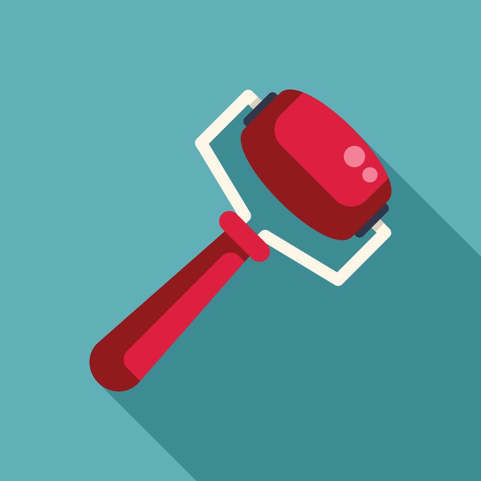 Red paint roller painting a wall with teal paint vector