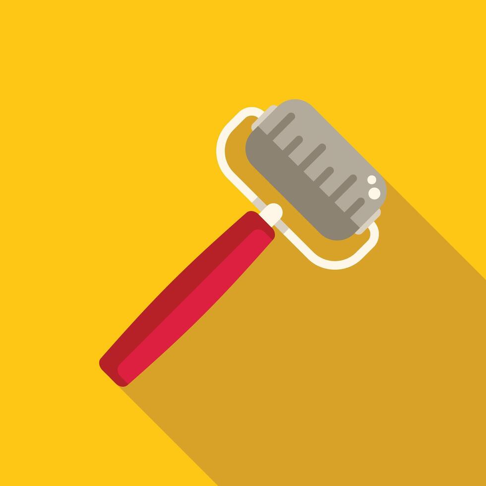 Paint roller spreading paint with red handle on yellow background vector