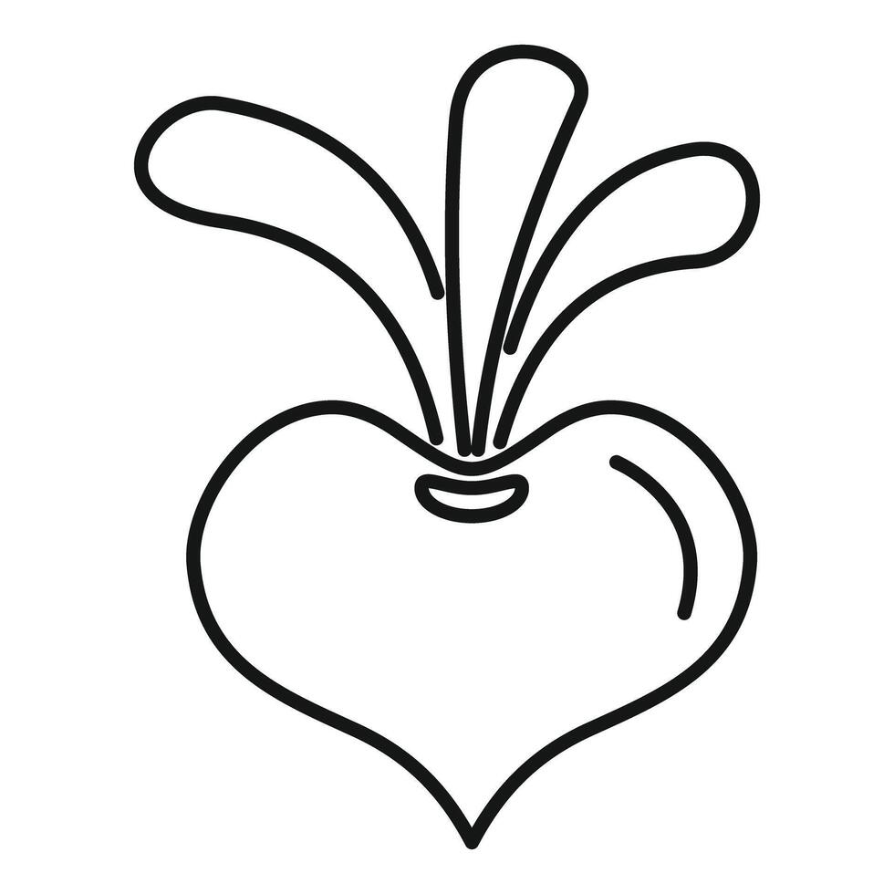 Heart shaped beetroot growing with leaves line art drawing vector