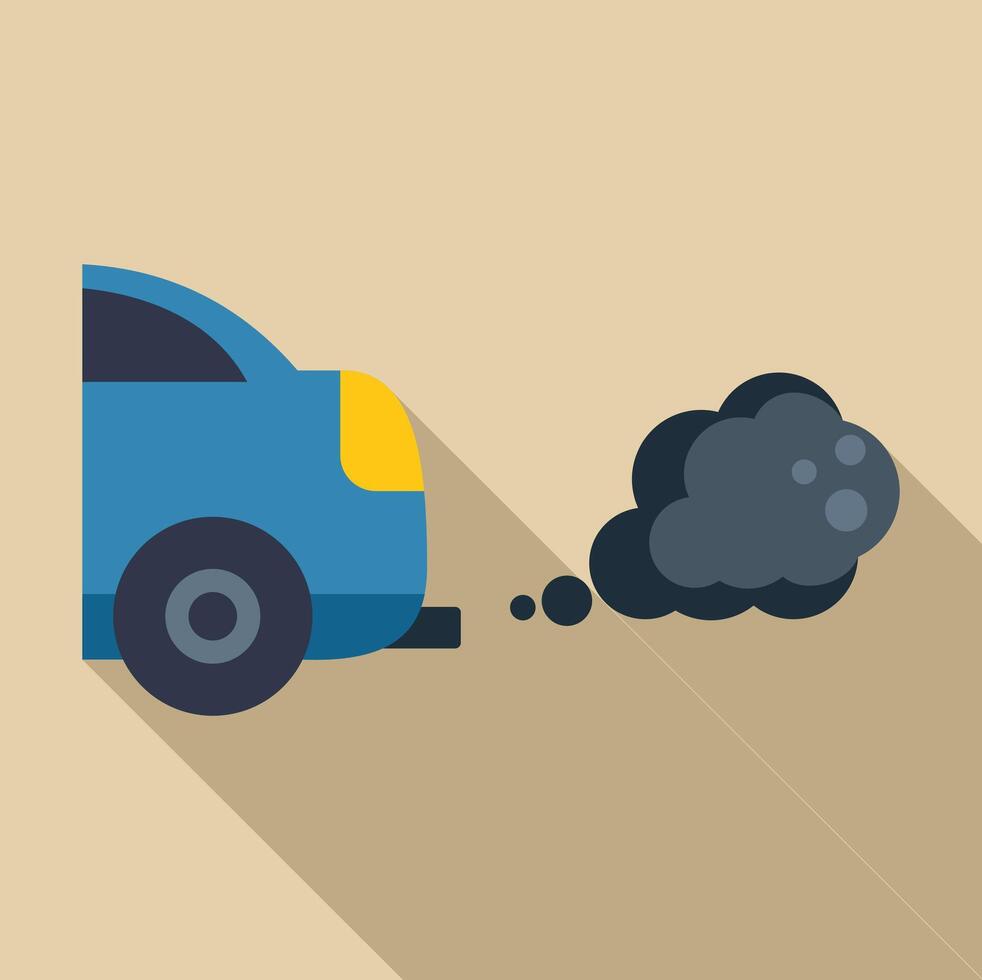 Blue car emitting exhaust fumes from its muffler vector