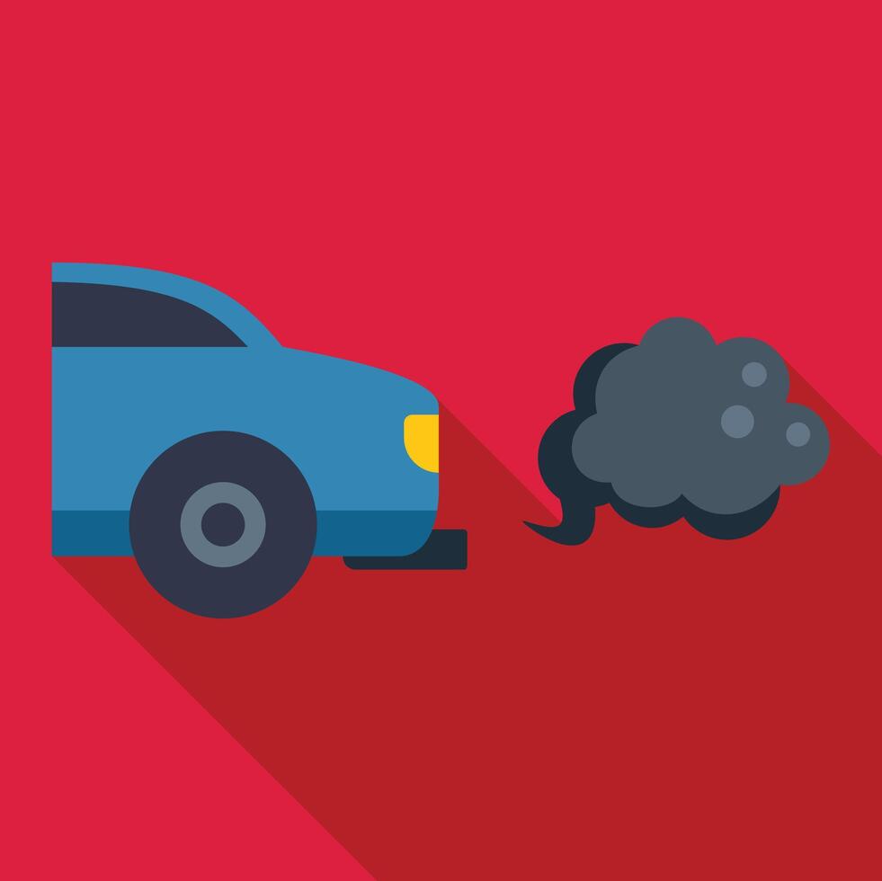 Blue car emitting exhaust fumes pollution concept vector