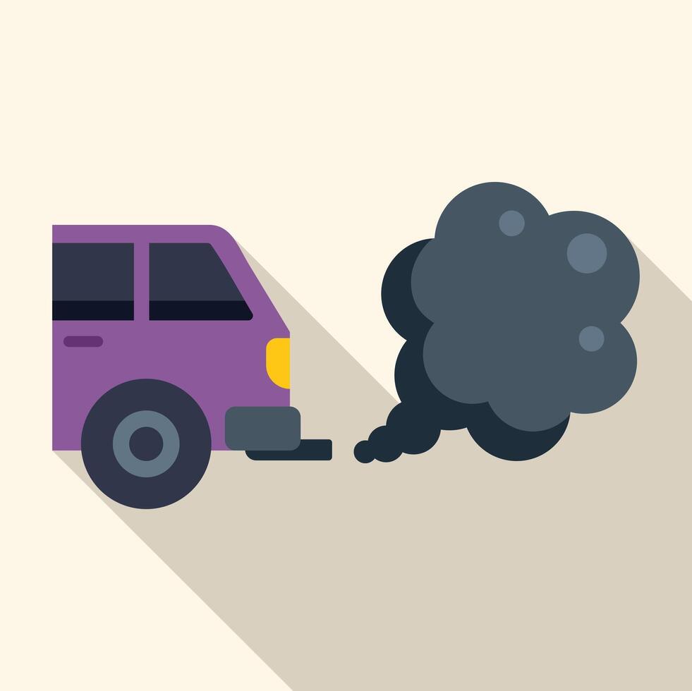 Purple car emitting black smoke from exhaust pipe vector