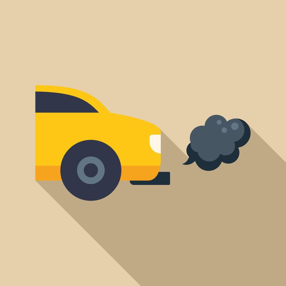 Yellow car emitting black smoke from exhaust pipe pollution concept vector