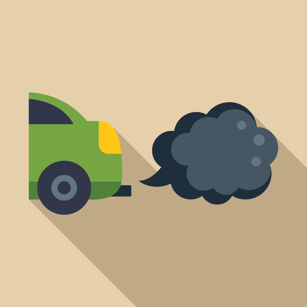 Green car emitting exhaust fumes, air pollution concept vector