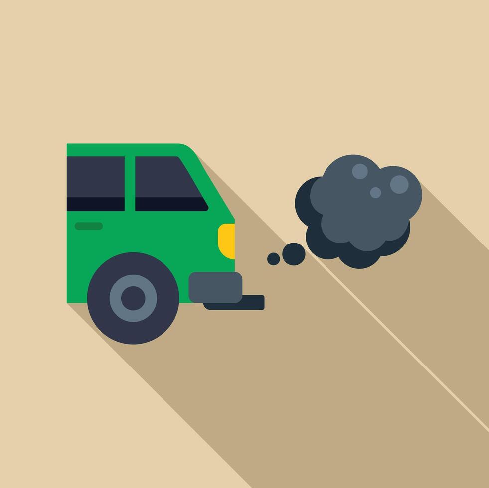 Green car emitting black smoke from exhaust pipe vector