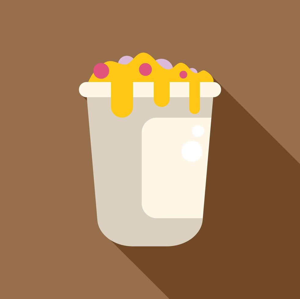 Disposable cup overflowing with cheese and toppings for a delicious snack vector