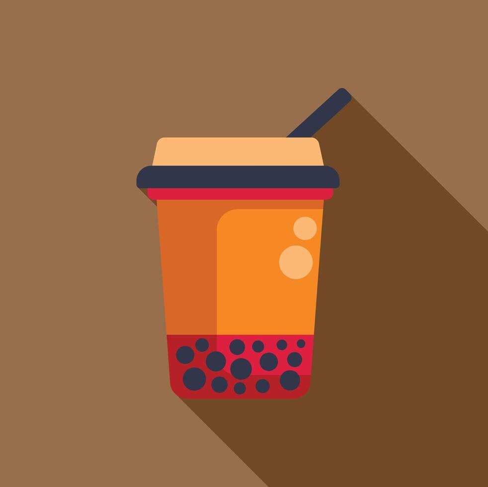 Bubble tea in plastic cup with straw casting long shadow vector