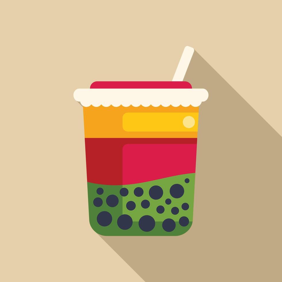 Plastic cup containing boba tea with tapioca pearls and straw vector