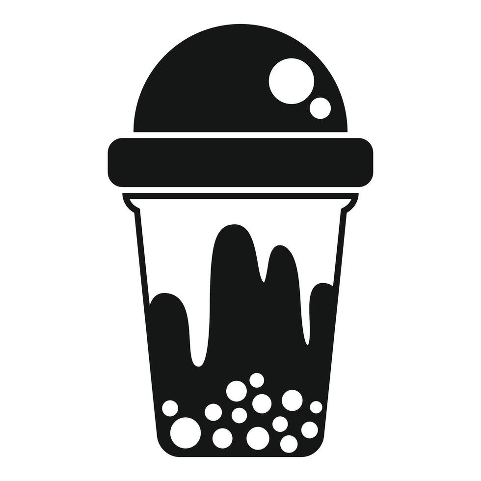 Plastic cup full of bubble tea with tapioca pearls is overflowing vector