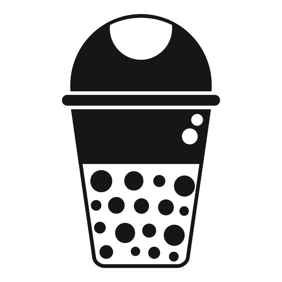 Black silhouette icon of a plastic cup with tapioca pearls at the bottom vector