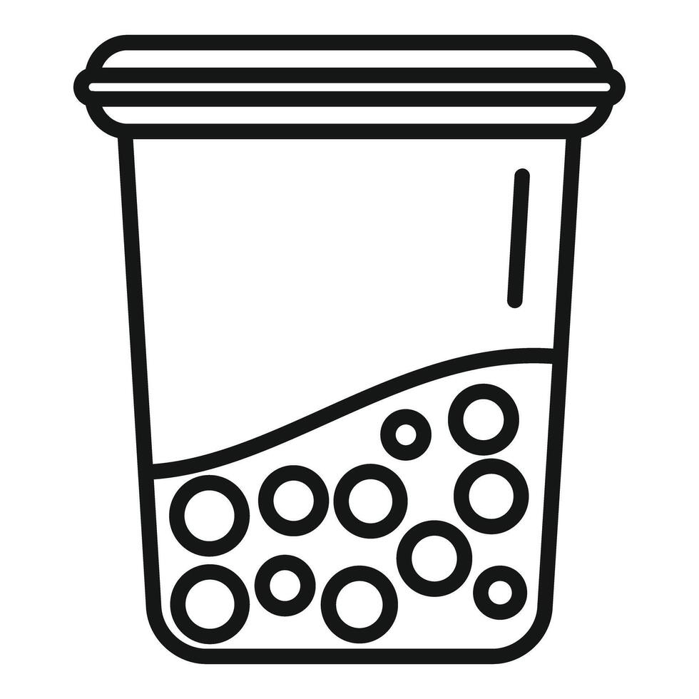 Line drawing of a plastic cup full of bubble tea showing tapioca balls vector