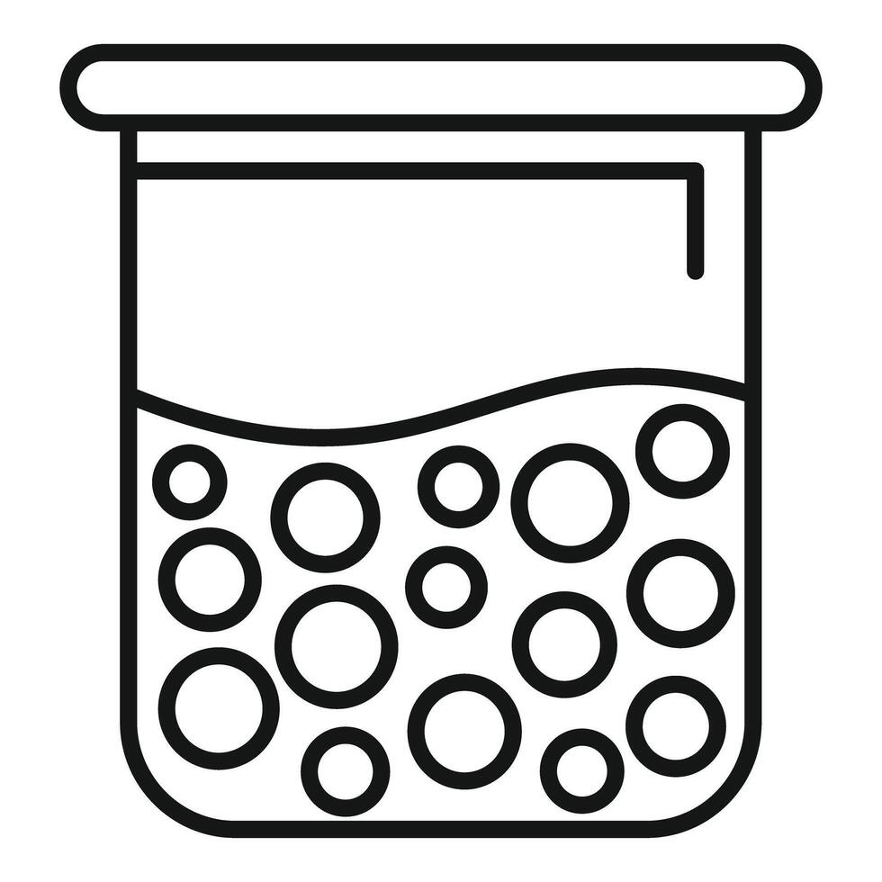 Laboratory glass flask containing bubbling solution line icon vector