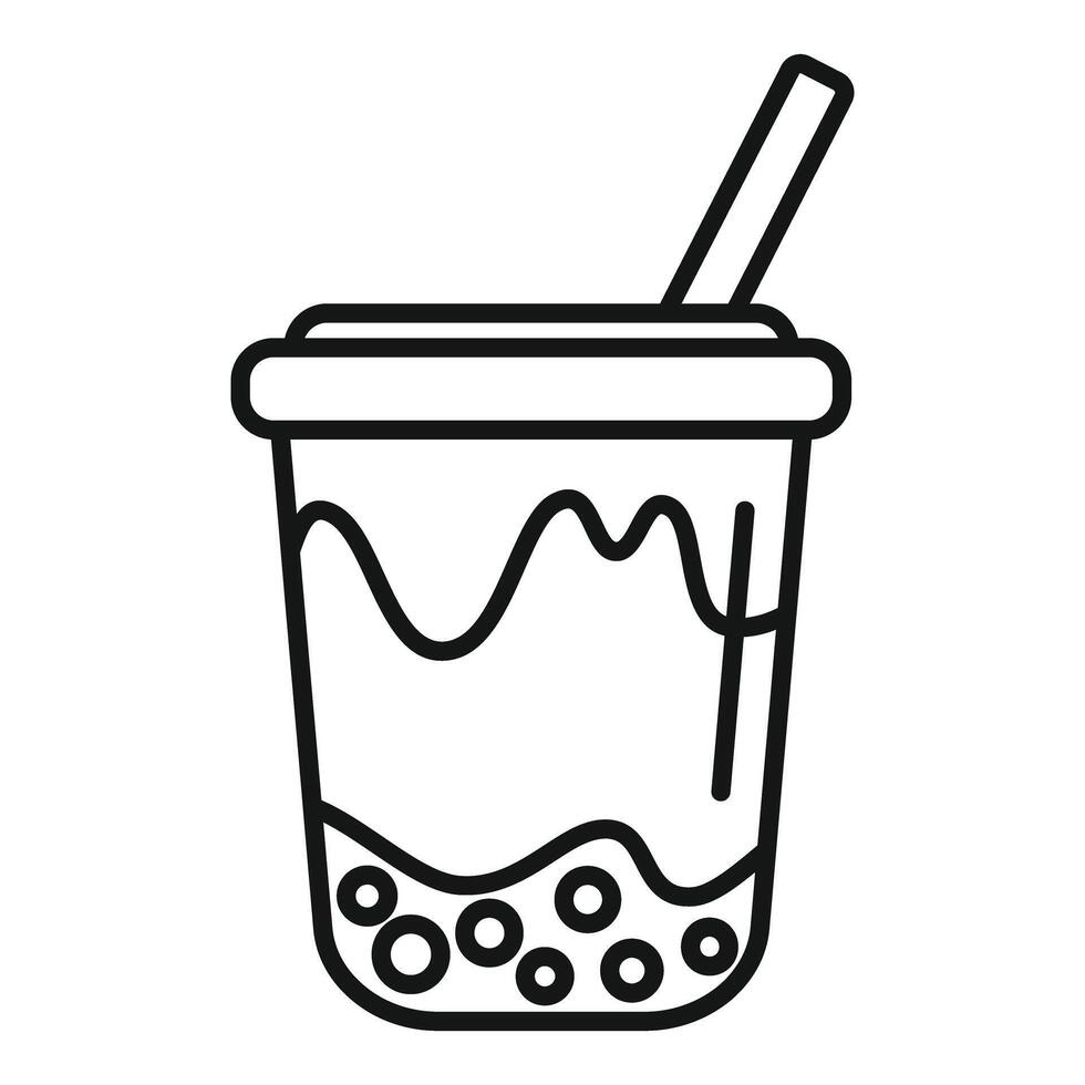Simple line drawing of a bubble tea in a plastic cup with a straw vector