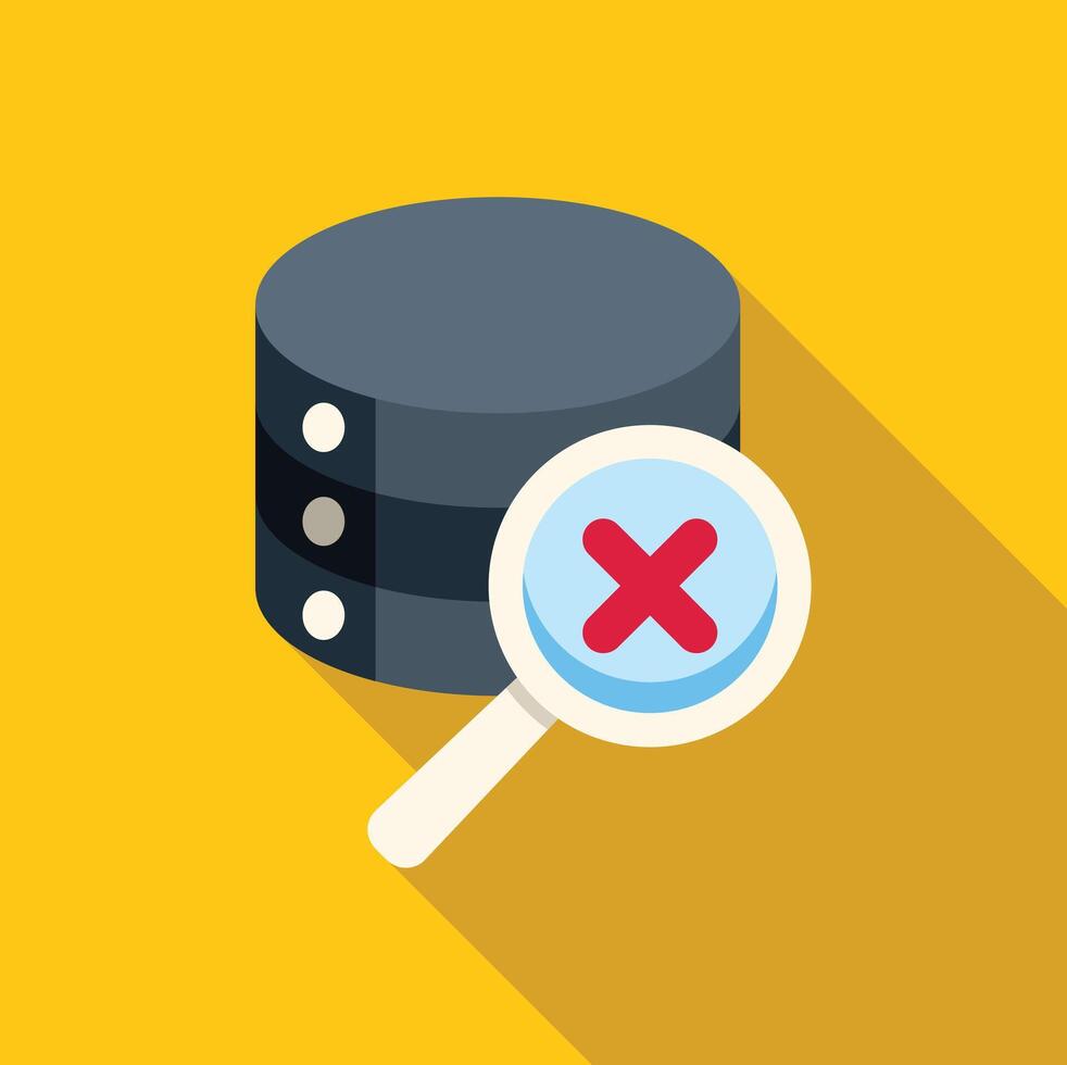 Magnifying glass detecting error in database icon vector