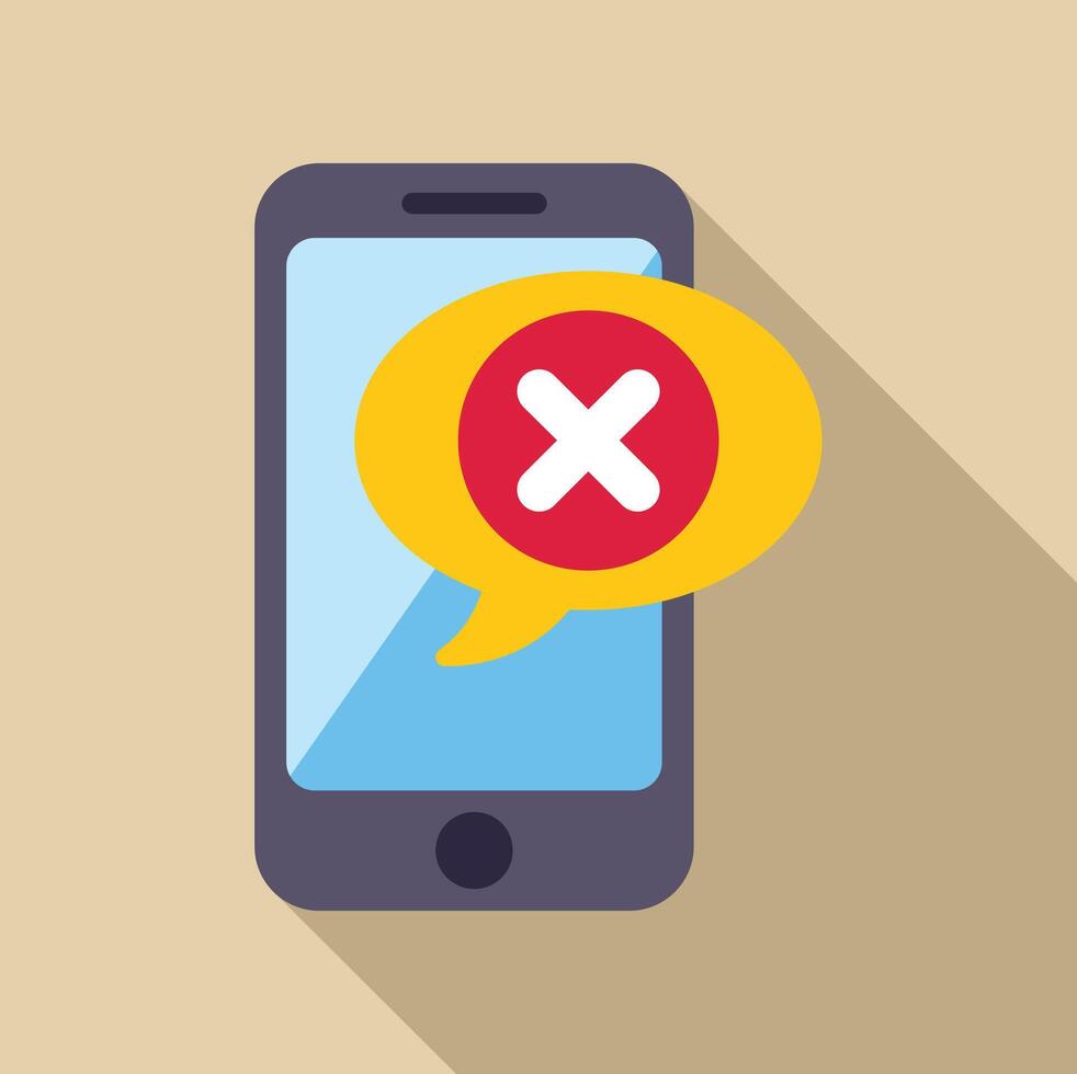 Smartphone showing error message with cross sign inside speech bubble vector