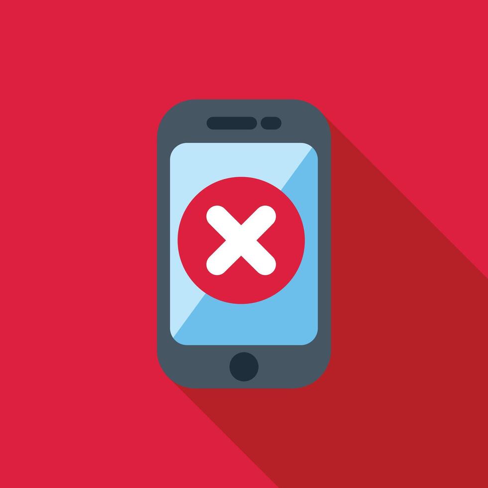 Smartphone showing red cross mark on screen vector