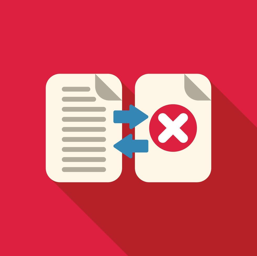Document transferring data with error message on red background vector