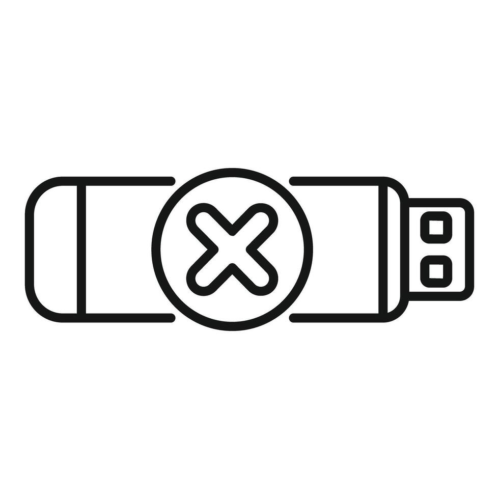 Broken usb flash drive with error cross mark icon outline vector