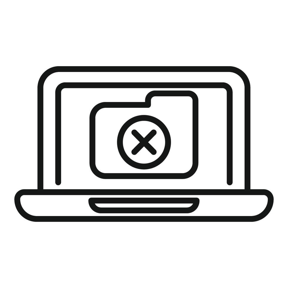 Laptop showing deleted folder icon for data loss concept vector