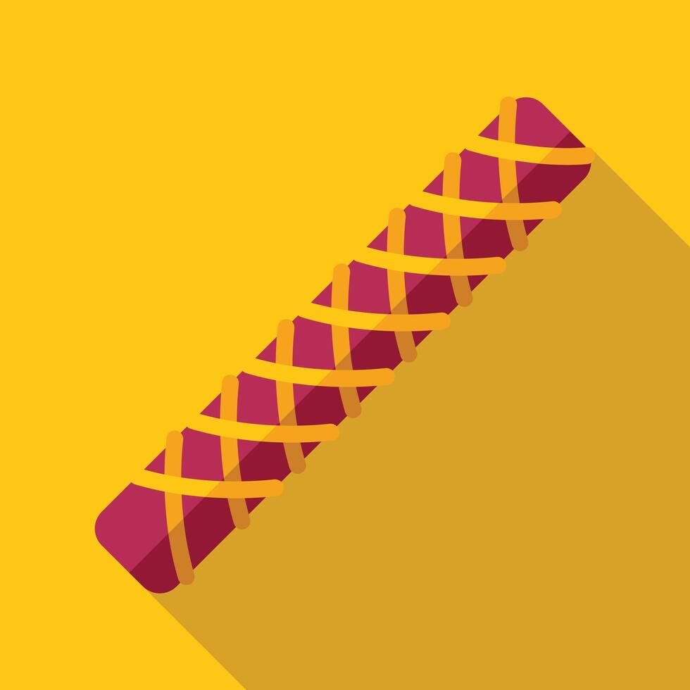 Chocolate bar covered with pink glaze spreading on yellow background vector