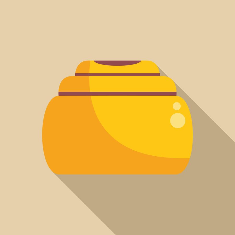 Golden pot with lid casting long shadow on beige background vector