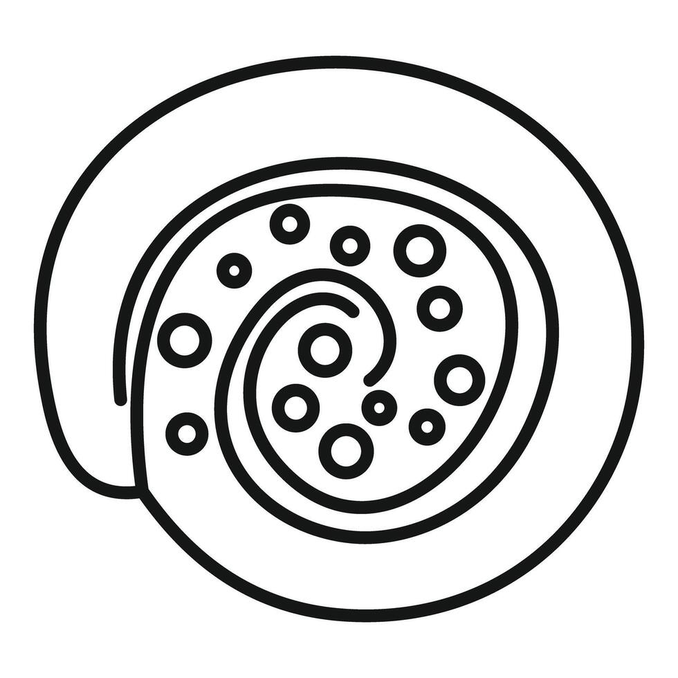 Swiss roll cake with cream filling being sliced showing swirling pattern vector