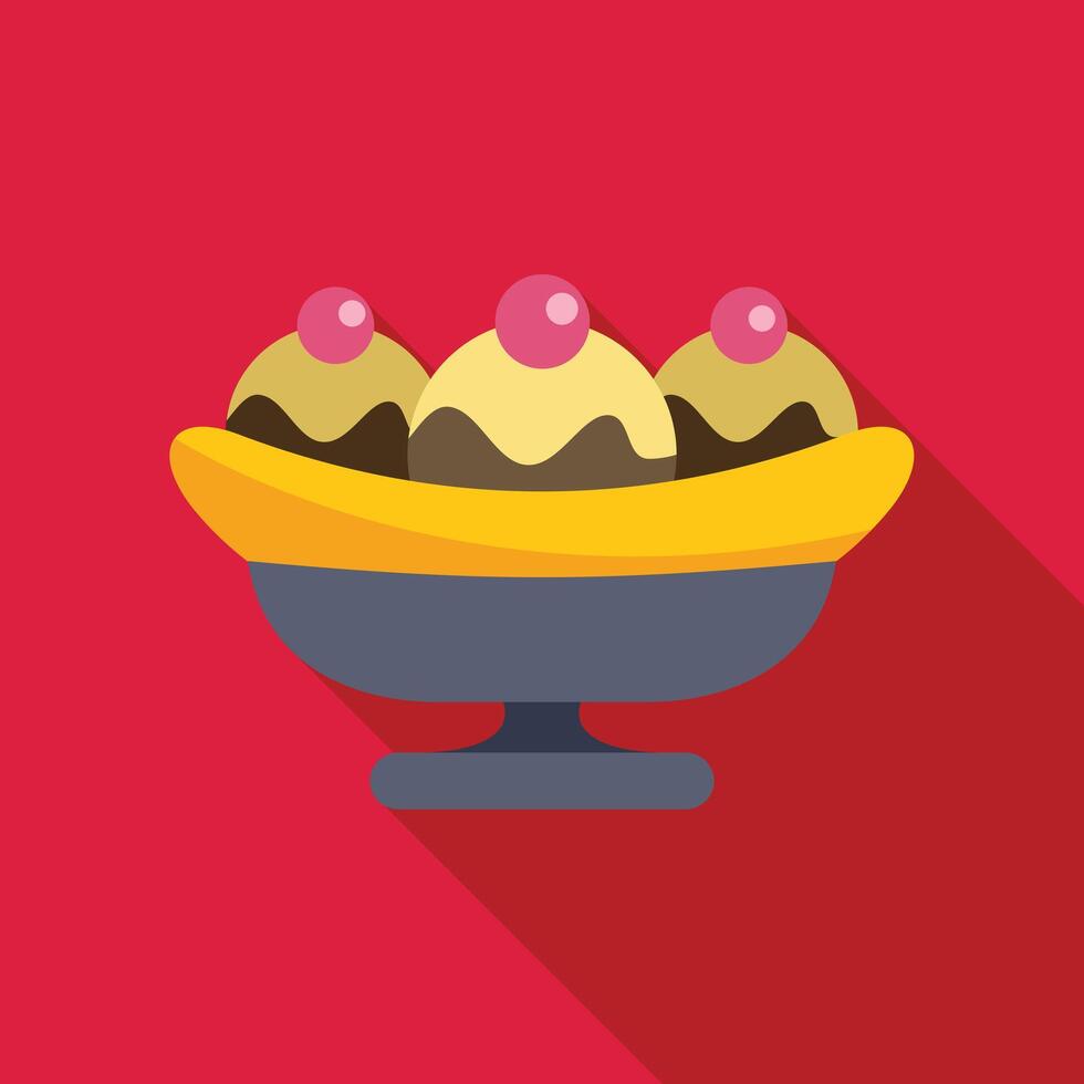 Banana split dessert served on elegant plate icon vector