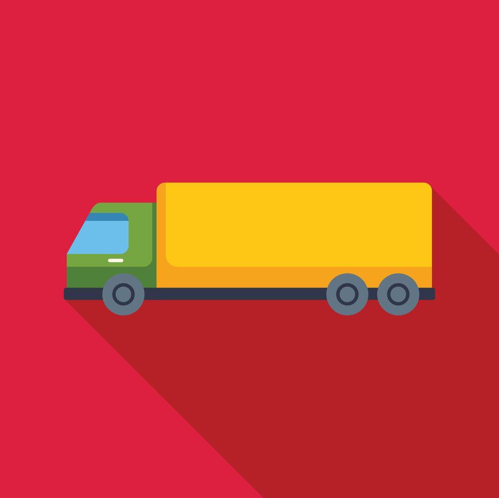 Green delivery truck transporting goods illustration on red background vector
