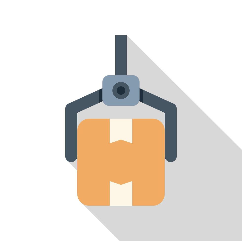 Robotic arm lifting cardboard box in warehouse vector