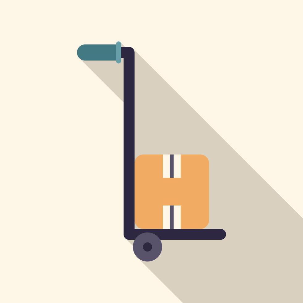Hand truck carrying a cardboard box with long shadow vector