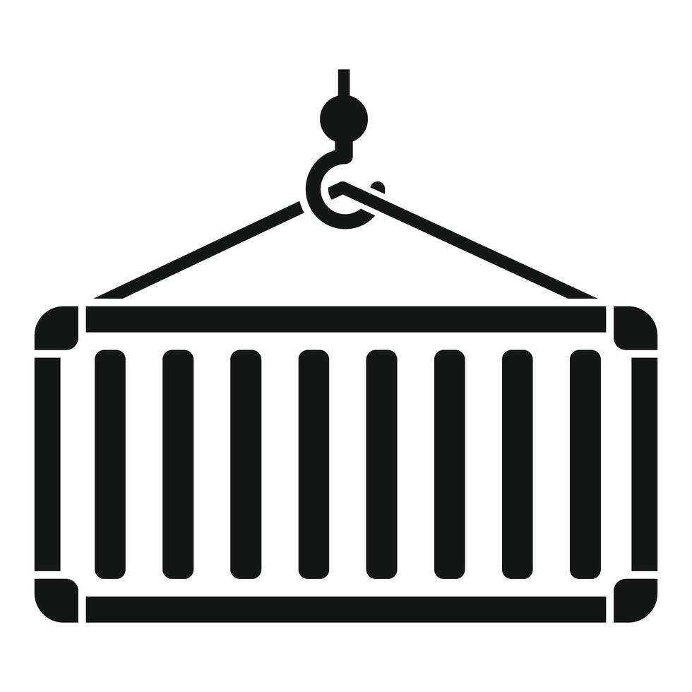 Simple icon of a crane hook lifting a container vector
