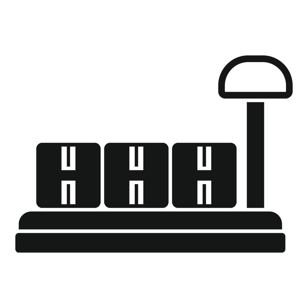 Warehouse conveyor belt transporting cardboard boxes under lamp vector